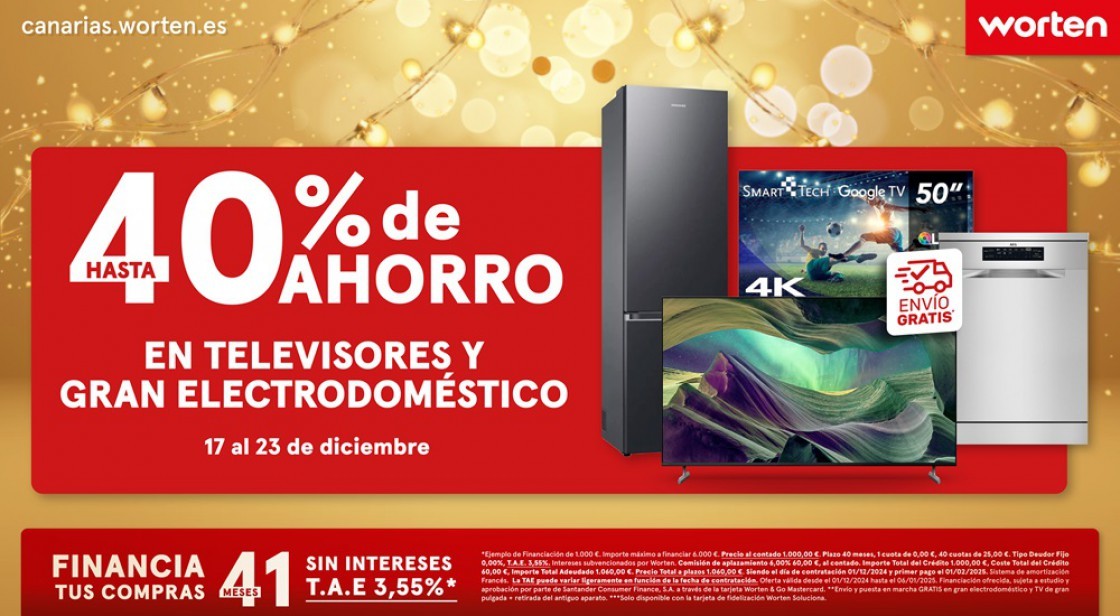 WORTEN: HASTA 40% DE AHORRO EN TV Y GRANDES ELECTRODOMÉSTICOS